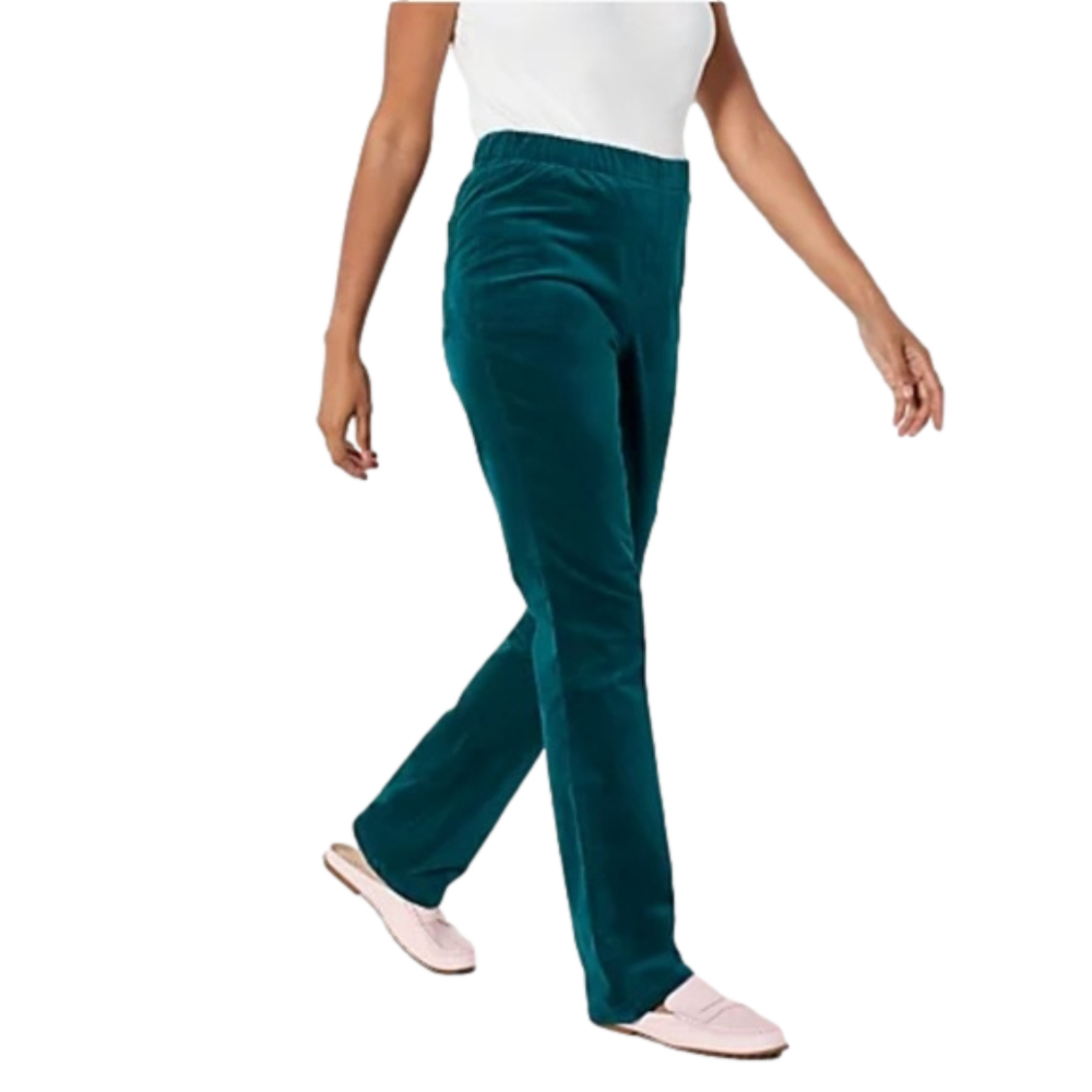 NWOT ISAAC MIZRAHI Women Small Tall turquoise velour dress pants midnight green